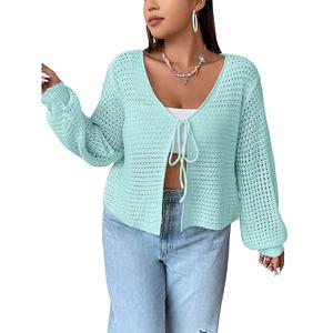 Женский кардиган плюс сайз с ажурной вязкой и завязкой спереди Maxxis Merch, Aqua