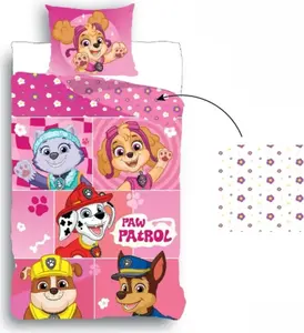 Пододеяльник Щенячий патруль 135x200 см и наволочка 80x80 см - из 100% хлопка для детей, розовый Paw Patrol