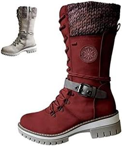 Женские зимние теплые полусапожки AngryMonkey, средней длины до икра, с вязаной замшевой отделкой, шнуровкой, водонепроницаемые, с нескользящей подошвой, для повседневной носки на улице, Red