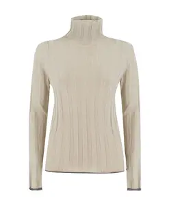 Ребристый свитер с высоким воротником из люрекса Fabiana Filippi, белый