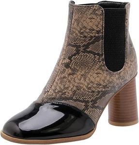 Женские ботильоны VOKLIN с круглым носком на высоком толстом каблуке, кожаные с эластичной боковой вставкой, нарядные короткие ботинки, Brown-Velvet Lined