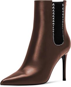 Женские модные ботильоны FOWT с заостренным носком, молнией сзади, высоким каблуком-стилет, для вечеринок, короткие, размеры 4-16 US, Saddle Brown