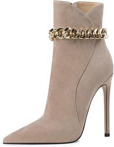 Женские ботильоны XYD на шпильке с цепочкой на щиколотке, острым носком, боковой молнией, высокие туфли на каблуке, эластичные, осенне-зимние, для офиса и вечеринок, Nude