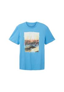 Футболка с коротким рукавом круглым вырезом и фотопринтом Tom Tailor, синий