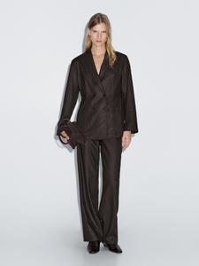 Двубортный пиджак из смесовой шерсти Massimo Dutti, шоколадный