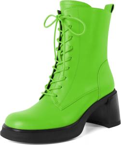 Женские боевые ботинки SAMMITOP на шнуровке, укороченные ботильоны с низким каблуком, массивной платформой, круглым носком и высотой каблука 2,5 дюйма, Grass Green