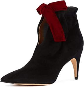 Женские классические ботильоны XYD с острым носком, на низком каблуке, с изящным бантом, на молнии, для вечеринок и фестивалей, Black-Red