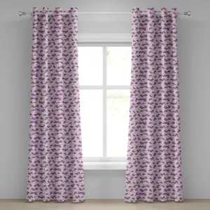 Японская штора на люверсах ABAKUHAUS, узор "Горизонтальные ветки с цветущей сакурой", декоративная двухпанельная штора, 280 см x 225 см, фиолетовый, белый, зеленый