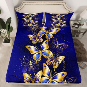 Erosebridal Комплект постельного белья Navy Purple Blue Gold Butterfly с металлическими брызгами, мягкий материал, Animal 04