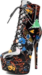 Женские ботильоны Esvowido с застежкой на шнуровке, платформой, высоким каблуком, круглым носком, шпилькой, короткие с боковой молнией, сексуальные ботильоны, Graffiti