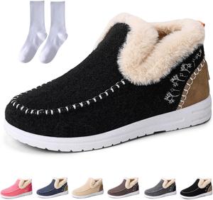 Женские зимние плоские пушистые зимние ботинки, подкладка из искусственного меха, противоскользящие, с удобной посадкой, для улицы, короткие повседневные ботильоны Generic, Black