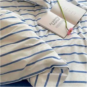 KYTGFH Комплект постельного белья хлопковый тканый с вертикальными полосами дышащий всесезонный