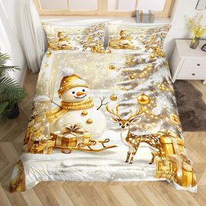 Erosebridal Детский комплект постельного белья с новогодним принтом оленей и снеговиков, Golden