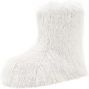 Женские сапоги Scecocrs Fluffy Furry средней длины, модные пушистые теплые зимние ботинки с мехом для улицы, Beige