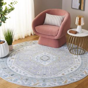 Ковер SAFAVIEH, 201 x 201 см, Bayside Collection, круглый, Green & Grey, можно стирать в стиральной машине, идеально для гостиной, спальни, домашнего офиса, столовой (BAY118Y-7R)