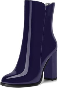 Женские лакированные ботильоны NUMALEO на молнии с круглым носком, сексуальные, для вечеринок, с высоким каблуком 4 дюйма, Navy Blue