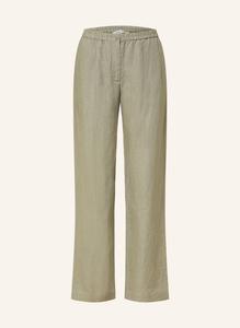 Брюки Марлен сатове из льна Samsøe Samsøe, зеленый