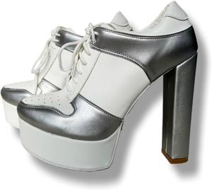 Женские повседневные ботильоны Frankie Hsu большого размера, черно-белые, из синтетической кожи, на шнуровке, с платформой, массивным каблуком и коротким голенищем