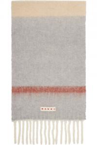 Marni Бежево-Серый полосатый шарф из альпаки