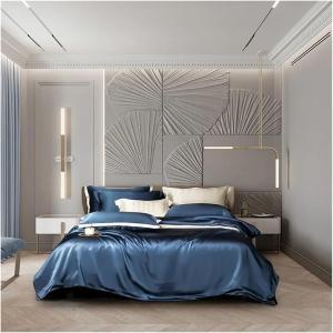 Generic Комплект постельного белья из хлопка 600TC белого цвета с серо-синей вышивкой в гостиничном стиле