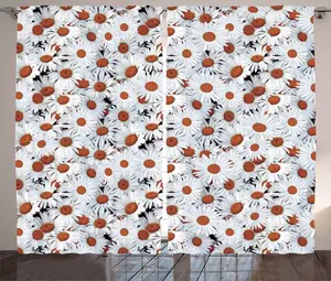 Штора ABAKUHAUS "Ромашки в деревенском стиле", крупный план, весенний цветок, универсальная ленточная штора для гостиной с петлями и крючками, 280 x 225 см, цвет "имбирно-белый" Abakuhaus