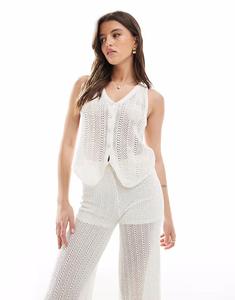 Вязаный крючком топ с завязкой белого цвета Pull&Bear