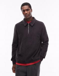 Флисовая толстовка с воротником-стойкой, застежкой-молнией на четверть оборота и воротником Asos Design, черный