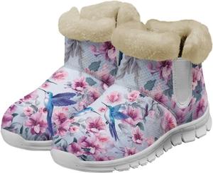 Женские короткие ботинки Howilath с плюшевой подкладкой, противоскользящие пушистые обувь для путешествий и походов, Hummingbird Plum Blossom