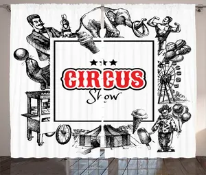 Винтажная штора в деревенском стиле ABAKUHAUS с изображением фокусника из циркового шоу, присборенная штора для спальни с петлями и крючками, 280 x 225 см, цвет: оранжево-черный Abakuhaus