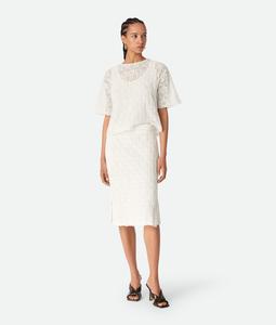 Cotton and silk fish lace skirt BOTTEGA VENETA, мел