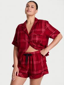 Короткий пижамный комплект из фланели Victoria'S Secret, signature flannel red lacquer/rose garden yd plaid