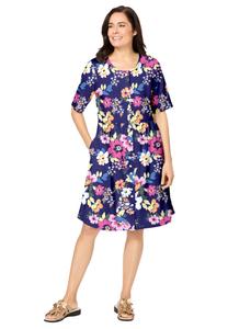 Короткое базовое платье большого размера на пуговицах спереди Woman Within, Navy multi garden