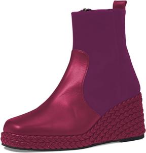 Женские ботильоны YDN с платформой, плетеной отделкой, высокие на стойке, квадратный носок, боковые молнии, для вечеринок, шопинга и работы, размеры 4-16 US, Fuchsia