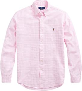 POLO RALPH LAUREN Мужская классическая оксфордская рубашка с длинным рукавом, Gingham Pink/White