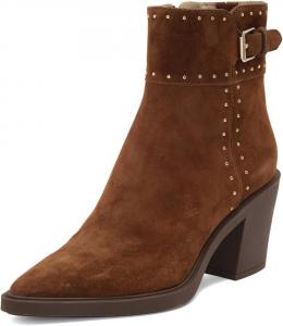 Женские закрытые ботильоны Pazzion с заостренным носком, заклепками, боковой молнией, средним устойчивым каблуком, пряжкой, короткие ботинки, стильная обувь для работы и вечеринок, теплая, размеры 4-16 US, Brown