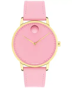 Швейцарские кварцевые часы унисекс с розовым кожаным ремешком, 39 мм Movado, pink