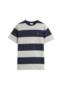 Мужская футболка в полоску - BAR STRIPE T-SHIRT, круглый вырез, короткий рукав, хлопок GANT, серый