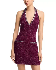 Твидовое мини-платье с открытой спиной - эксклюзив Aqua, красный