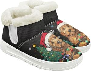 Зимние женские ботинки, утепленные флисом, теплые короткие ботильоны для улицы, противоскользящие и удобные Hechitok, Christmas Dog