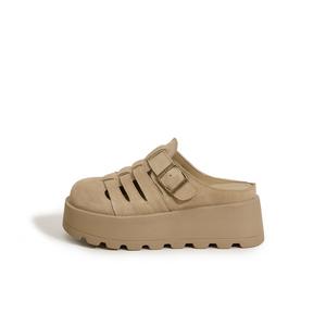 Женские сандалии с вырезами из металла, устойчивые к истиранию и скольжению, высота 7 см, с закрытым носком Milan love song, Apricot