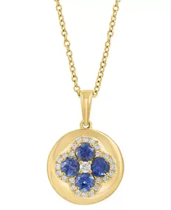 Ожерелье с подвеской в виде цветочного диска Effy с синим сапфиром (5/8 карата) и бриллиантом (1/6 карата) длиной 18 дюймов из 14-каратного желтого золота Effy Collection, sapphire