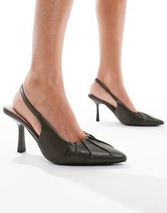 Туфли-лодочки SEQWL Salado с ремешком на каблуке и рюшами оливкового цвета