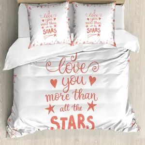 Пододеяльник ABAKUHAUS Я люблю тебя больше всех, с рисунком Звезды, с защитой от клещей, подходит для аллергиков, с наволочками, 155 x 220 см - 80 x 80 см, ярко-белый Abakuhaus