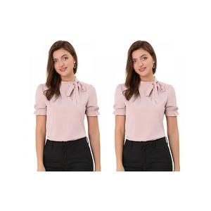 2 упаковки женских топов с галстуком-бабочкой, элегантная офисная блузка с короткими рукавами ALLEGRA K, розовый
