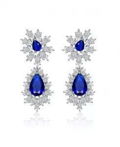 Серьги-Подвески из стерлингового серебра с покрытием из белого золота и прозрачными, зелеными, синими или светло-голубыми кубическими цирконами Genevive, blue