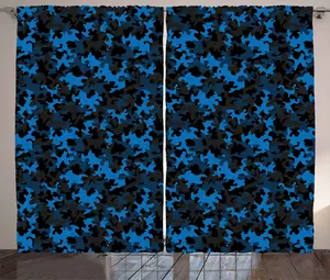 Штора ABAKUHAUS "Камуфляж в деревенском стиле", темные тона, маскирующая, для спальни, присборенная, с петлями и крючками, 280 x 175 см, черно-зелено-синий Abakuhaus