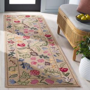 Ковер SAFAVIEH, 77 x 244 см, Rug Chelsea Collection Runner, Beige & Pink, Handmade Wool, French Country Floral Design, Ideal for The Living Room, Dining, Bedroom (HK335B)
