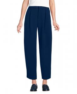 Женские брюки из крепа с высокой посадкой, плиссировкой, широкими штанинами и длиной до щиколотки Lands' End, Deep sea navy