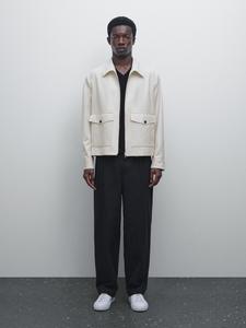 Укороченная куртка из смеси шерсти и хлопка с карманами Massimo Dutti, Stone