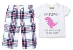 Брат-динозавр, пижамы, детские штаны в клетку, пижамный комплект, рождественский комплект 60 SECOND MAKEOVER, розовый